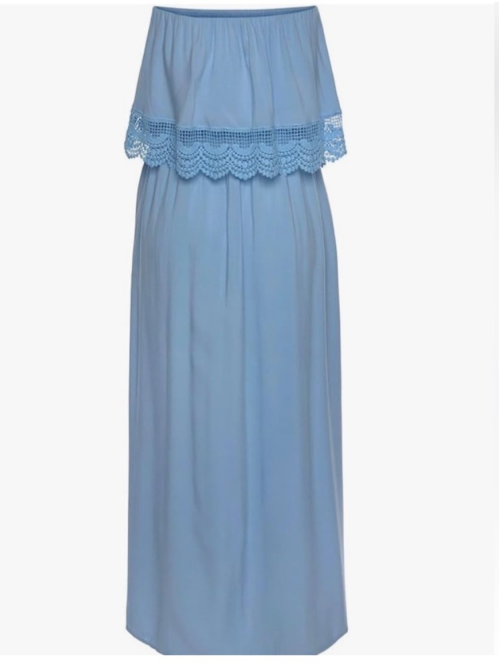 Lascana Blue Bandeau Strapless Maxi Dress Crochet Lace Pockets Size 6 - Picture 2 of 7
